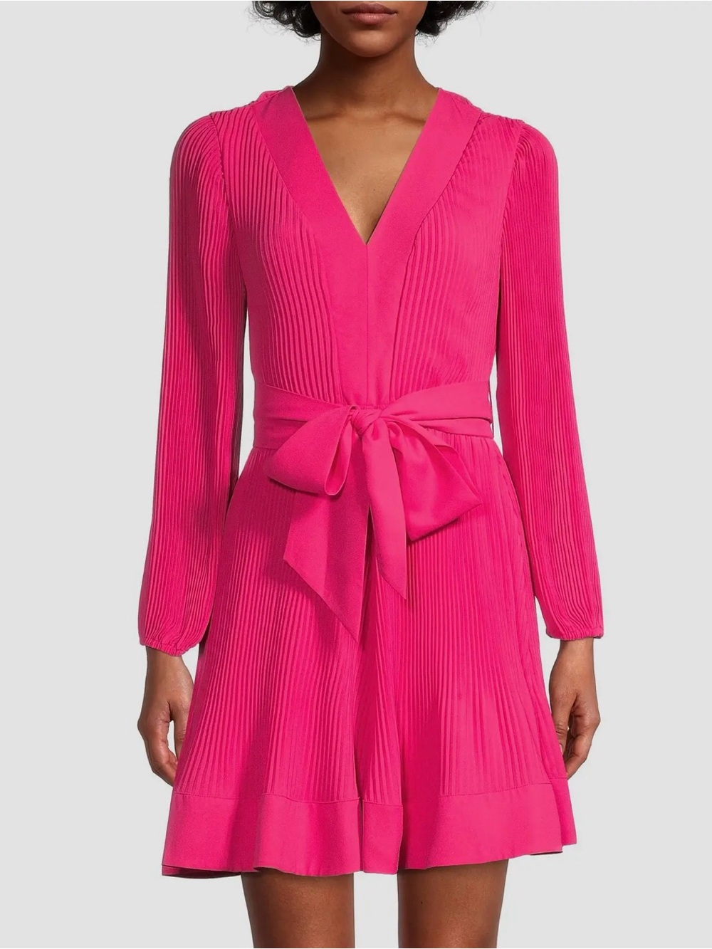 Milly Liv Long Sleeve Pleated Pink Mini Dress - Size 6